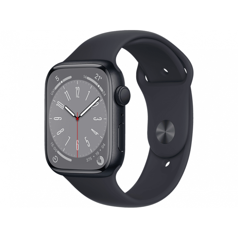 Apple Watch Series 8 GPS, Boîtier en aluminium minuit 45mm avec bracelet sport minuit M/L