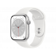 Apple Watch Series 8 GPS, Boîtier en aluminium argenté 45mm avec bracelet sport blanc S/M