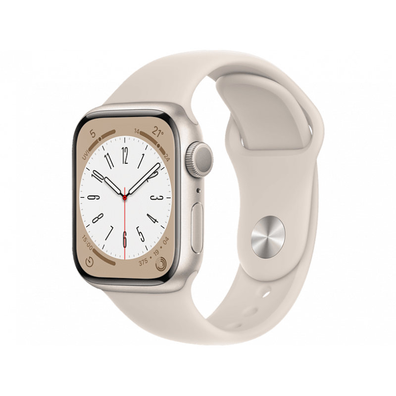 Apple Watch Series 8 GPS, Boîtier en aluminium Lumière stellaire 41mm avec bracelet sport M/L Lumière stellaire