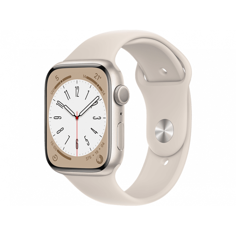 Apple Watch Series 8 GPS, Boîtier en aluminium Lumière stellaire 45mm avec bracelet sport M/L Lumière stellaire