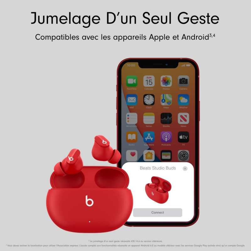 Beats Studio Buds - Écouteurs Totalement sans Fil avec réduction du Bruit - compatibles avec Les appareils Apple et Android - Rouge