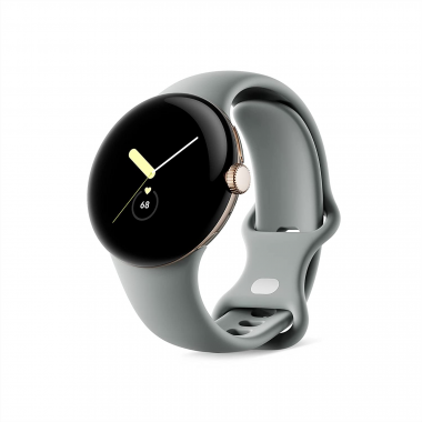 Google Pixel Watch (Wi-Fi, 41 mm) Boîtier en acier inoxydable doré champagne avec bracelet actif Hazel Sports