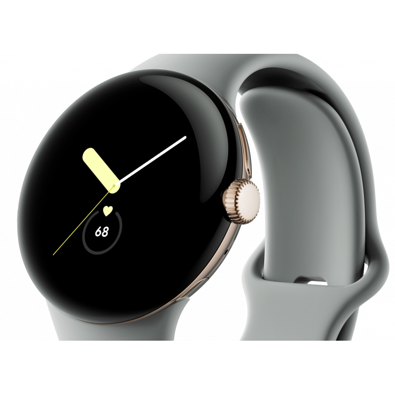 Google Pixel Watch (Wi-Fi, 41 mm) Boîtier en acier inoxydable doré champagne avec bracelet actif Hazel Sports