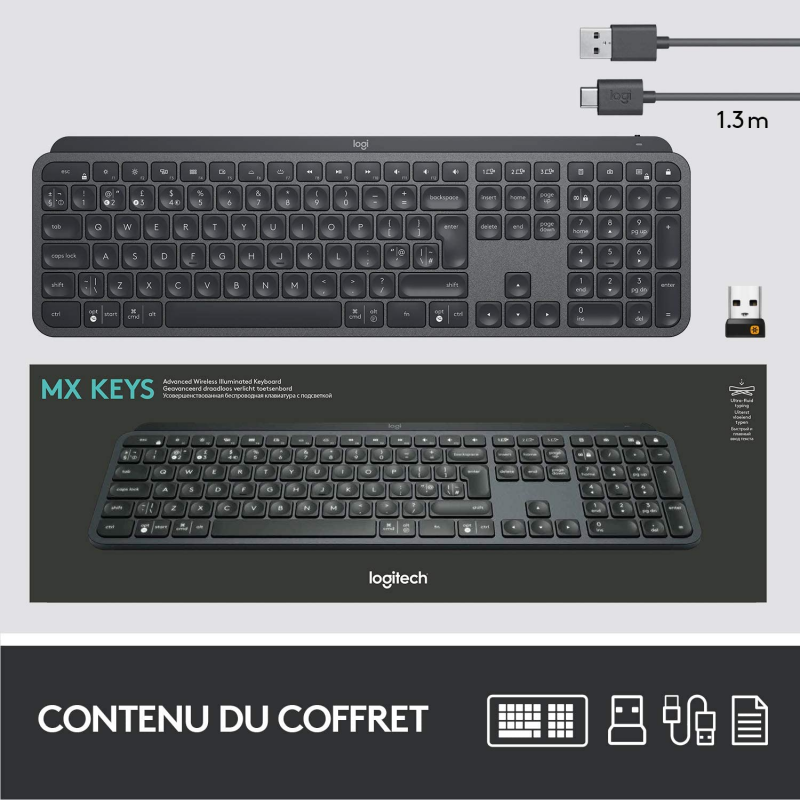 Clavier sans fil Logitech MX Keys avec touches rétroéclairées