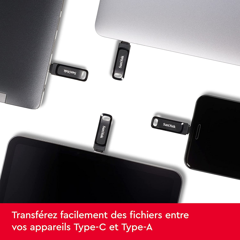 Clé USB SanDisk 256 Go Ultra Dual Drive Go Type C (Noir)