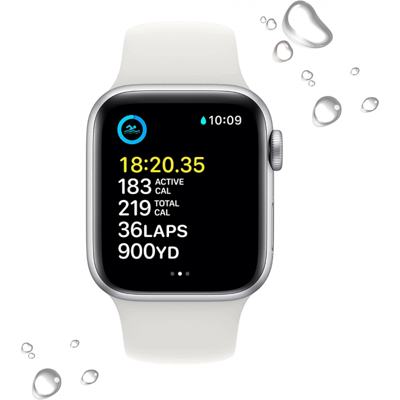 Apple Watch SE 2022 2e génération (GPS, 40 mm) - Boîtier en aluminium argenté avec bracelet sport blanc S/M