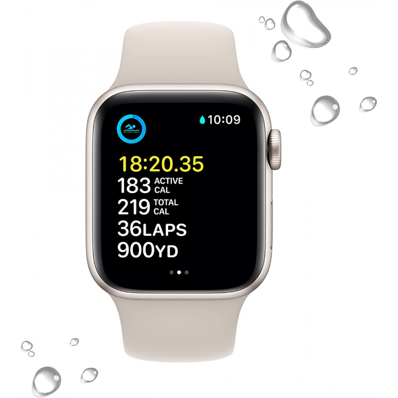 Apple Watch SE 2022 2e génération (GPS, 40 mm) - Boîtier en aluminium lumière stellaire avec bracelet sport S/M lumière stellaire