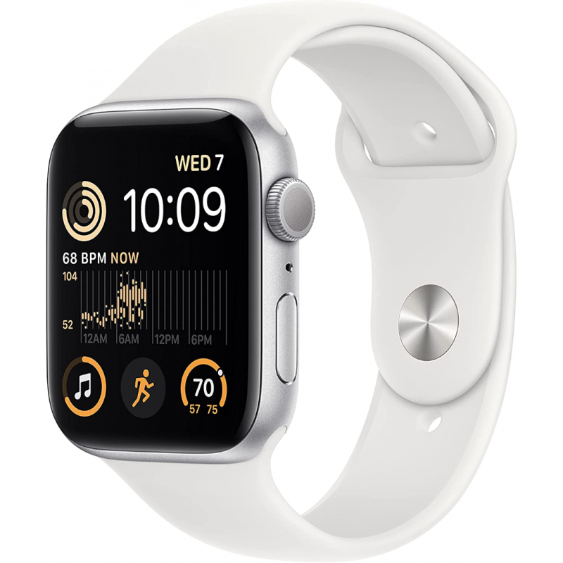 Apple Watch SE 2022 2e génération (GPS, 44 mm) - Boîtier en aluminium argenté avec bracelet sport blanc S/M