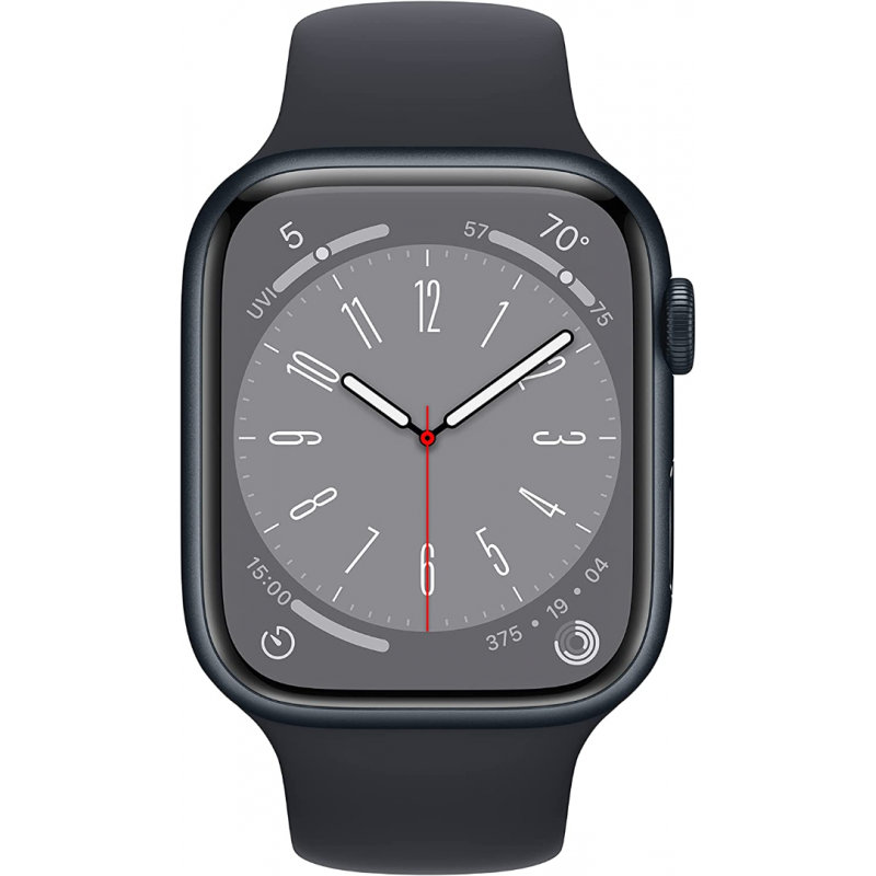 Apple Watch Series 8 GPS, Boîtier en aluminium minuit 45mm avec bracelet sport minuit M/L