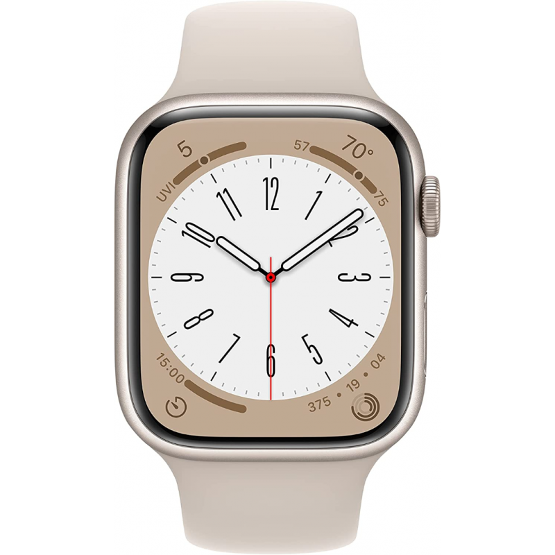 Apple Watch Series 8 GPS, Boîtier en aluminium Lumière stellaire 45mm avec bracelet sport M/L Lumière stellaire