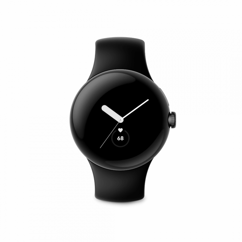 Google Pixel Watch (Wi-Fi, 41 mm) Boîtier en acier inoxydable noir mat avec bracelet actif Obsidian Sports