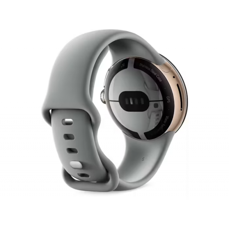 Google Pixel Watch (Wi-Fi, 41 mm) Boîtier en acier inoxydable doré champagne avec bracelet actif Hazel Sports