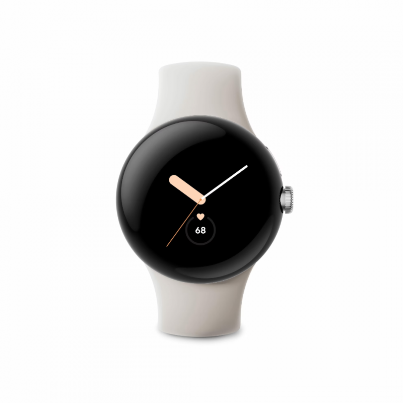 Google Pixel Watch (Wi-Fi, 41 mm) Boîtier en acier inoxydable argenté poli avec bracelet actif Chalk Sports